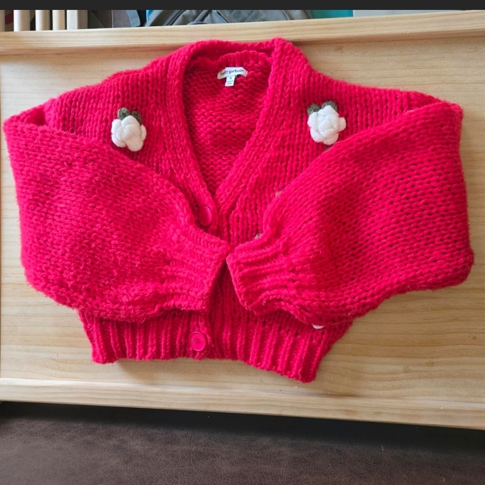 Breath Of Youth Pretty Garbage Red Cropped Floral Knit Sweater